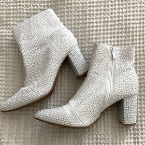White matte rhinestone booties